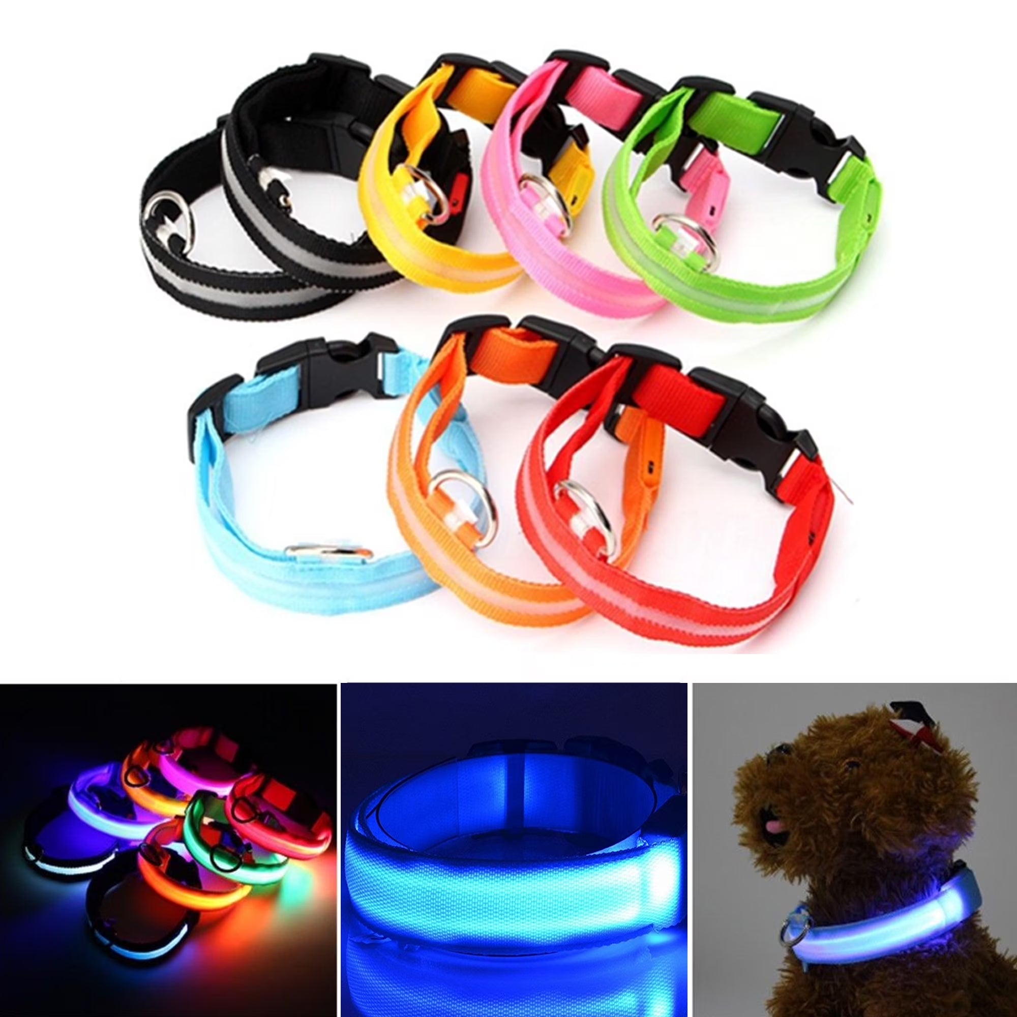 Spencer LED Dog Collar, USB Rechargeable Safety Light up Glowing Pet Collars for Dog with Nylon Webbing, 3 Glowing Modes & 3 Reflective Strings Perfect for Small, Medium Dogs "S-Xl,Green"